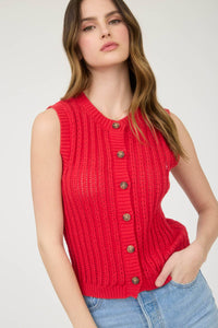 Crew Neck Button Down Sleeveless Knit Cardigan in Black