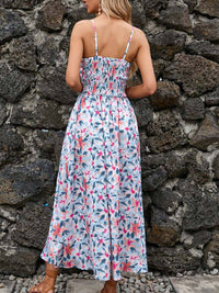 Printed Strap V-neck Dress in White