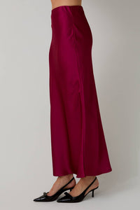 Bias Satin Midi Skirt In Cranberry