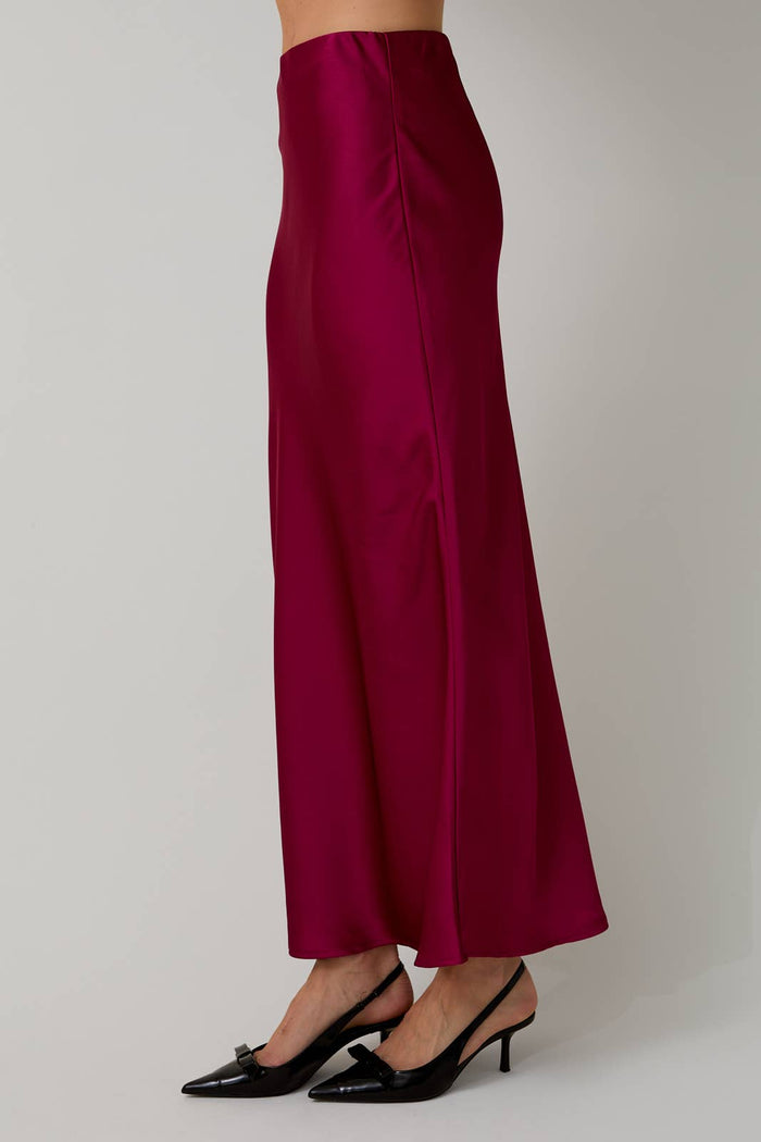 Bias Satin Midi Skirt In Cranberry