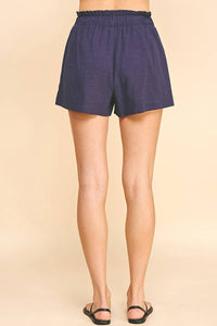 High Waist Woven Shorts in Navy