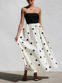 Polka Dot Strapless Dress in Black and White