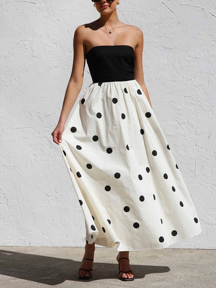 Polka Dot Strapless Dress in Black and White