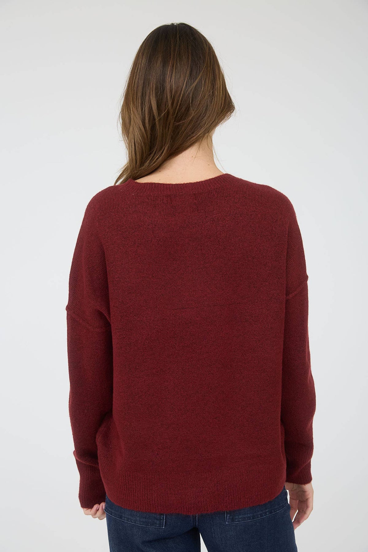 Knit Sweater with Front Seam Detail in Burgundy