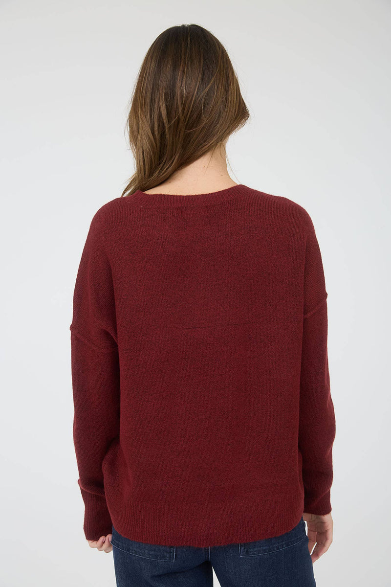 Knit Sweater with Front Seam Detail in Burgundy
