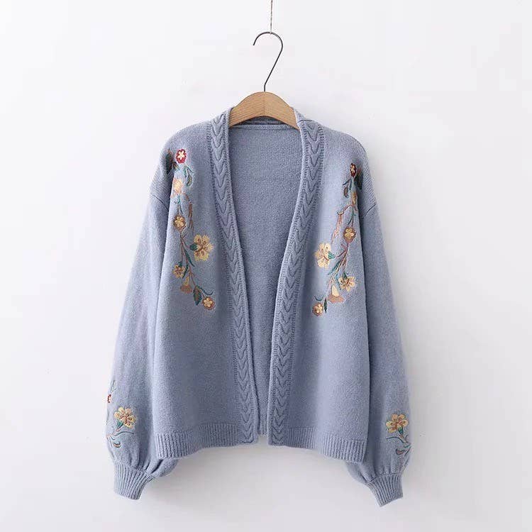 Floral Knit Cardigan in Blue