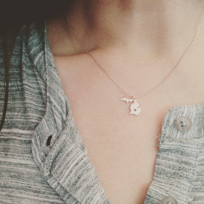 Michigan State Heart Necklace in Gold