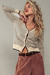 Pyramidal Striped Cardigan in Tan and Black