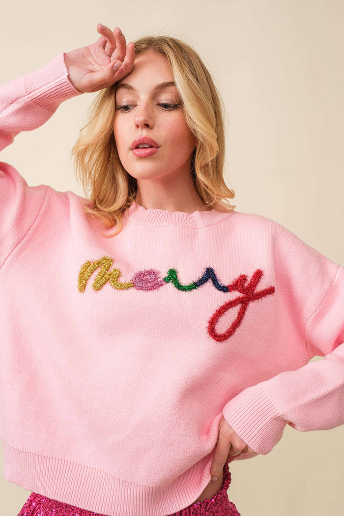 Oh So Merry Sweater in Pink