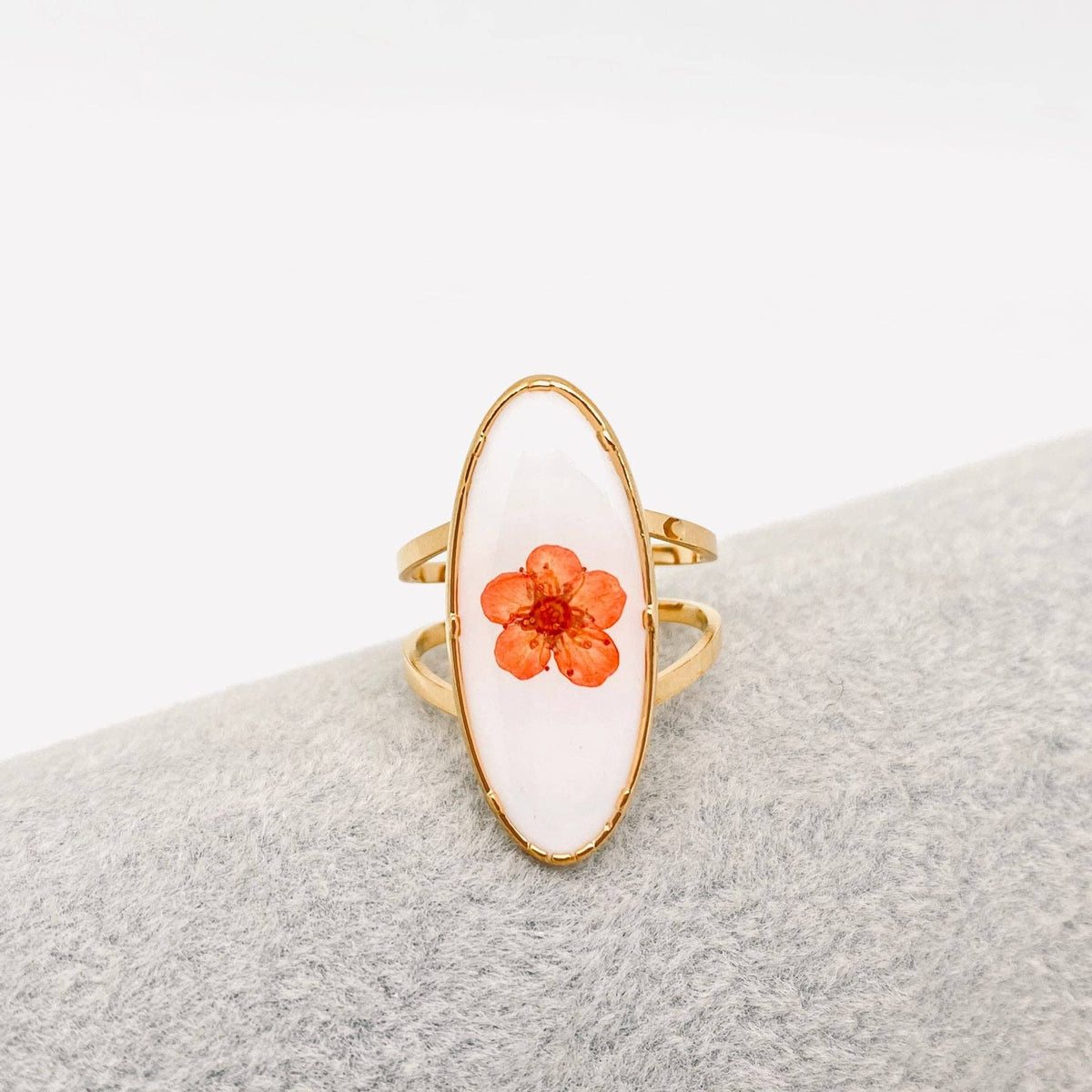 18K Gold Plated Stainless Steel Floral Ring - FGS/PDF: Square - Orange
