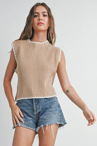 Solid Cap Sleeve Sweater Vest in Ivory and Black