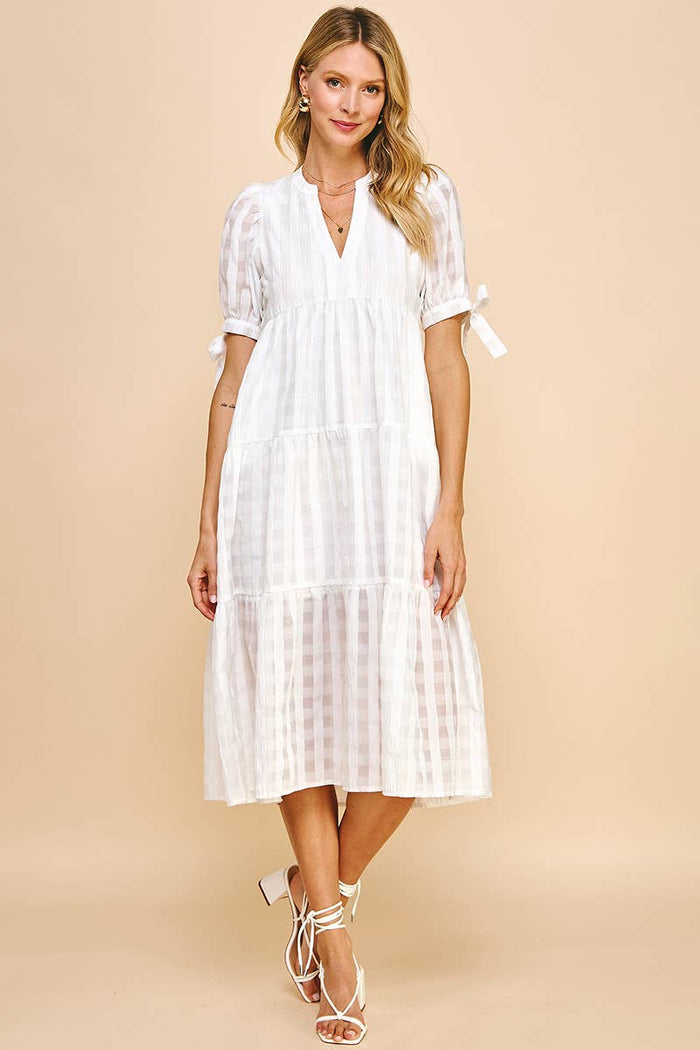 Gingham Print Tunic Dress in White