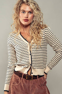 Pyramidal Striped Cardigan in Tan and Black