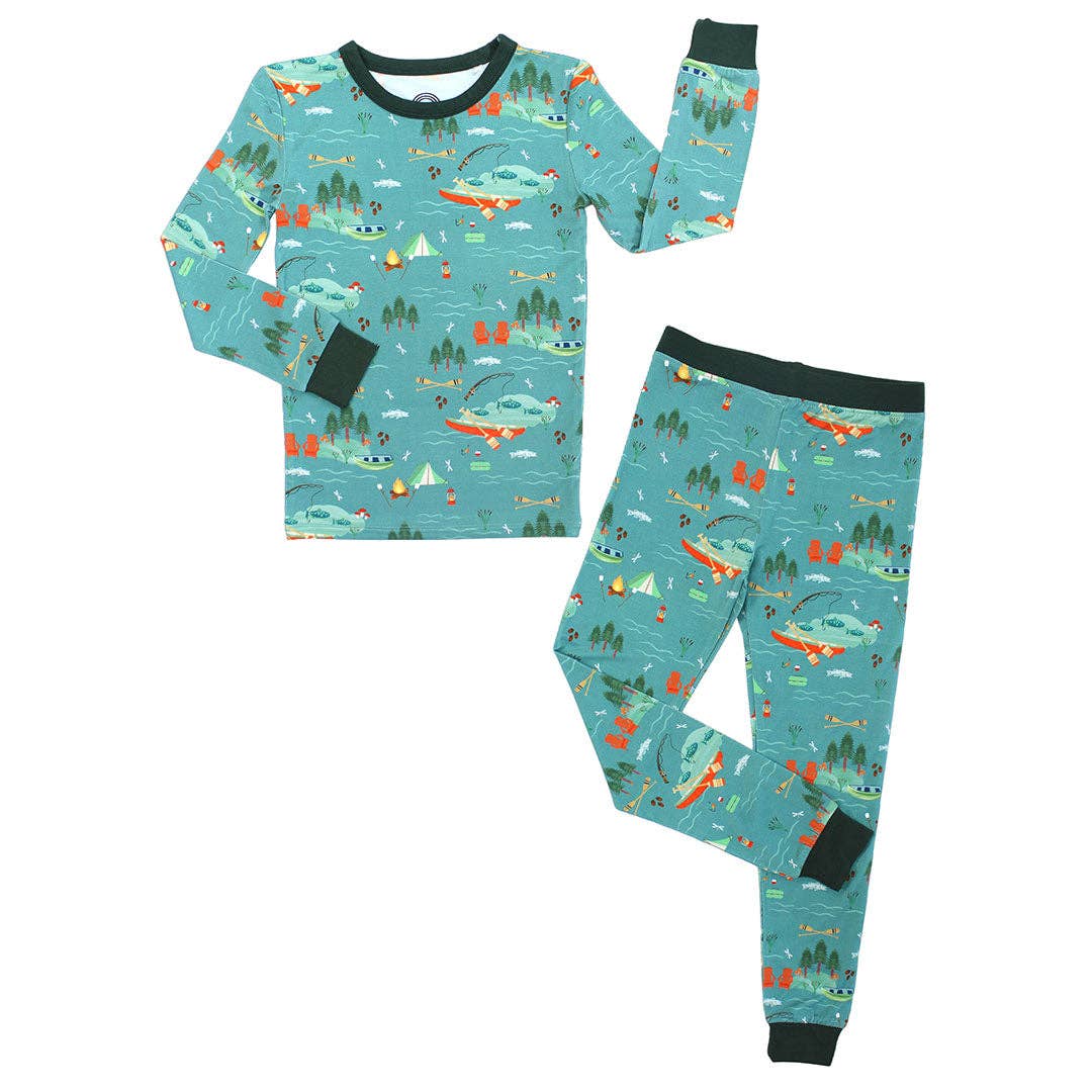 Lake Life Jump in the Lake Bamboo Kids Pajamas Sleepwear Set in Blue