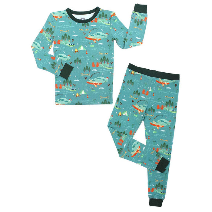 Lake Life Jump in the Lake Bamboo Kids Pajamas Sleepwear Set in Blue