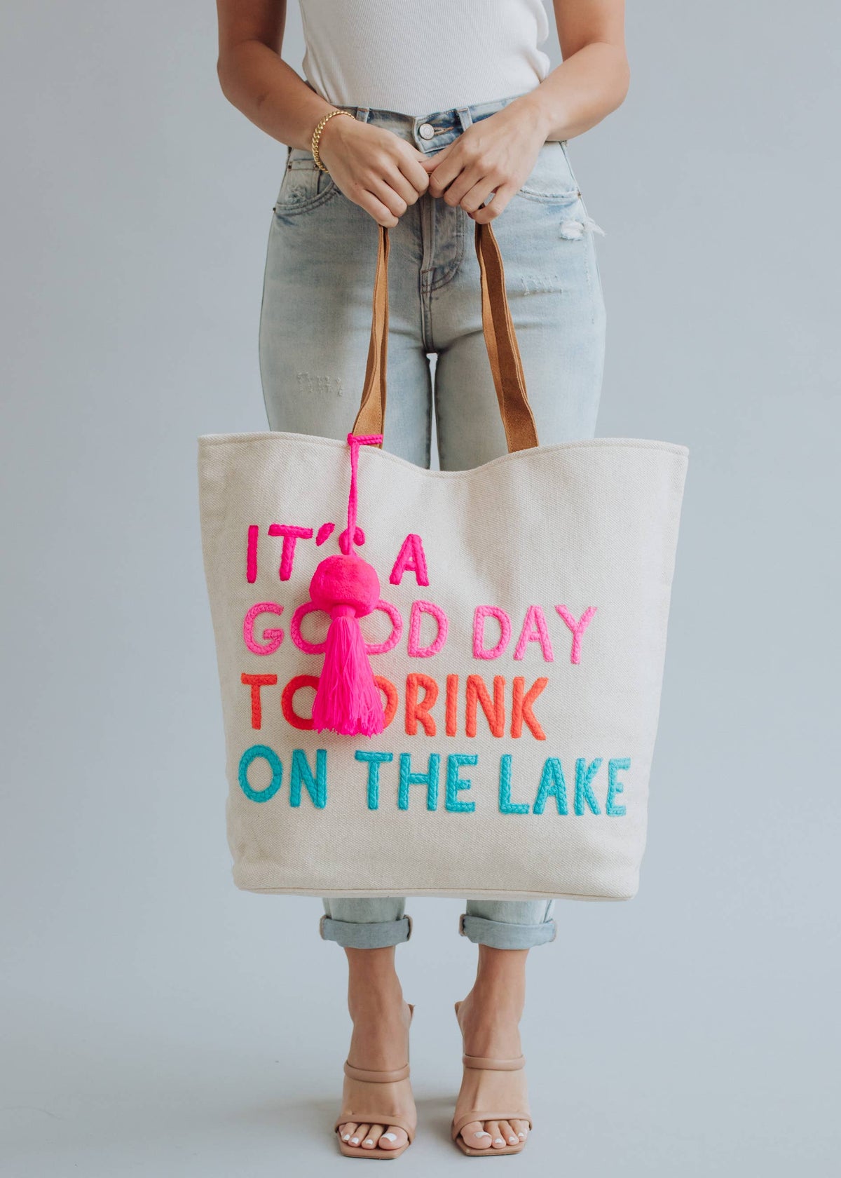 Drink On The Lake Tote in Cream