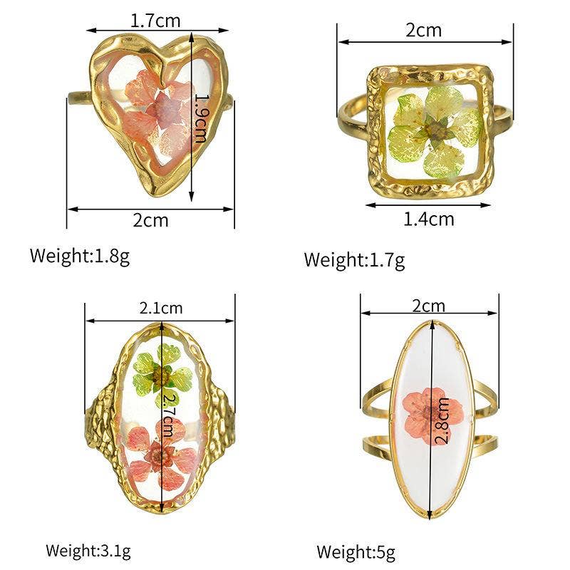 18K Gold Plated Stainless Steel Floral Ring - FGS/PDF: Square - Orange