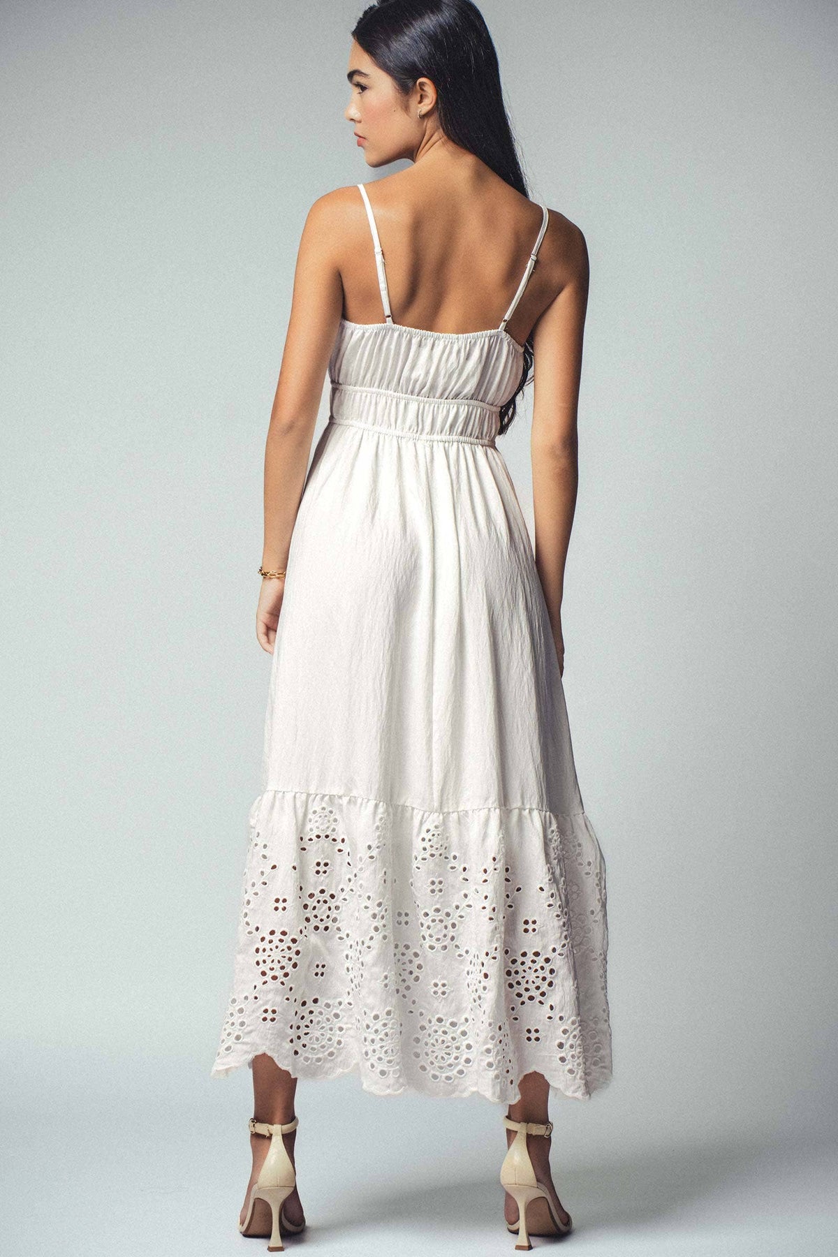 Embroidered Tie-Front Maxi Dress in White