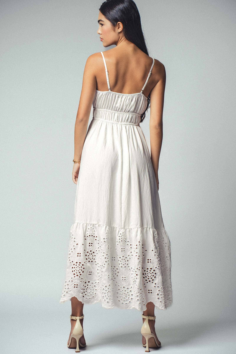Embroidered Tie-Front Maxi Dress in White