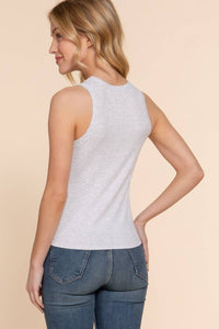 Sleeveless Crew Neck Rib Knit Top in Grey