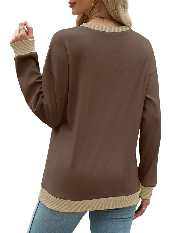 Colorblock Crewneck Pullover in Khaki