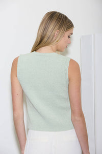 GOLD SEASHELL BUTTON DOWN KNIT CARDIGAN VEST: SAGE