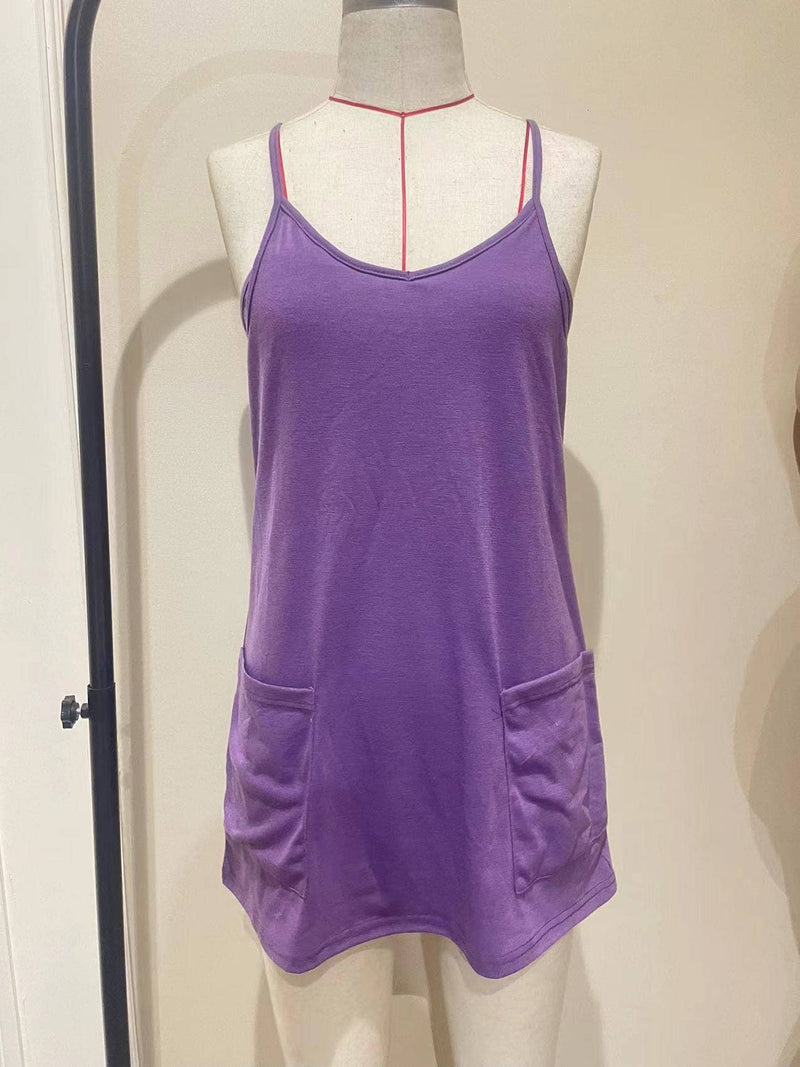 Sleeveless Tennis Mini Dress with Built in Romper Lining: Black