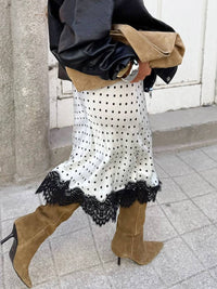 Retro Romance Lace Hem Polka Dots Midi Skirt