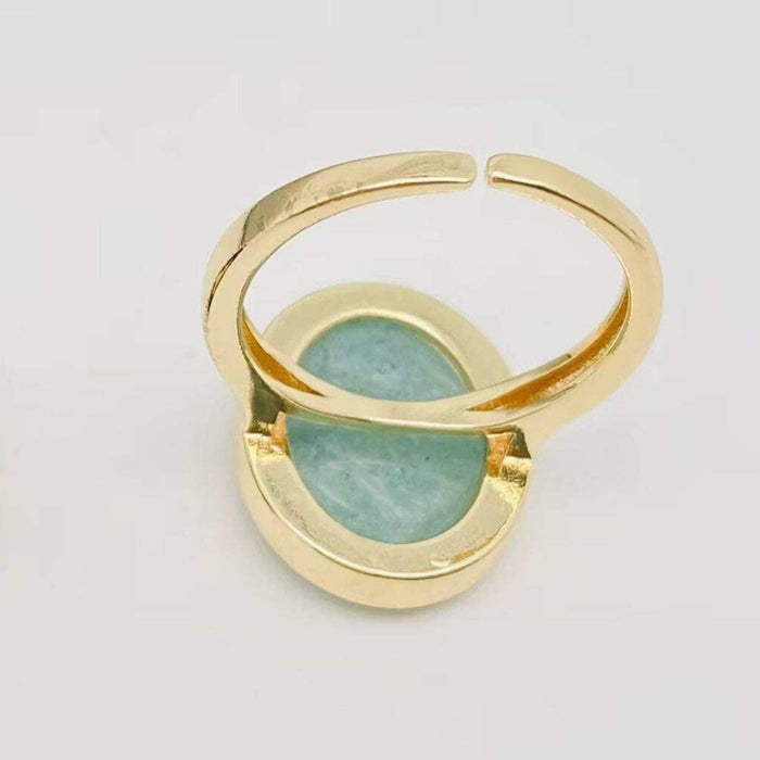Natural Stone Golden Bee Adjustable Ring, Green Aventurine