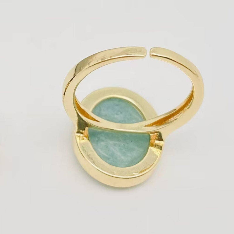 Natural Stone Golden Bee Adjustable Ring, Green Aventurine