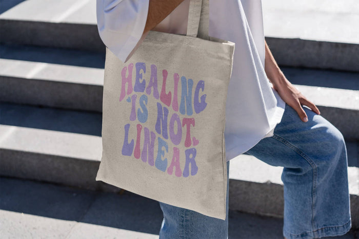 Healing Is Not Linear Tote Bag, Mental Health Awareness Canvas Tote