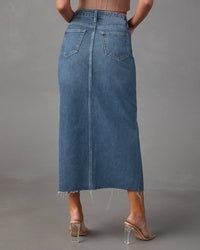 Slit Denim Midi Skirt in Light Blue