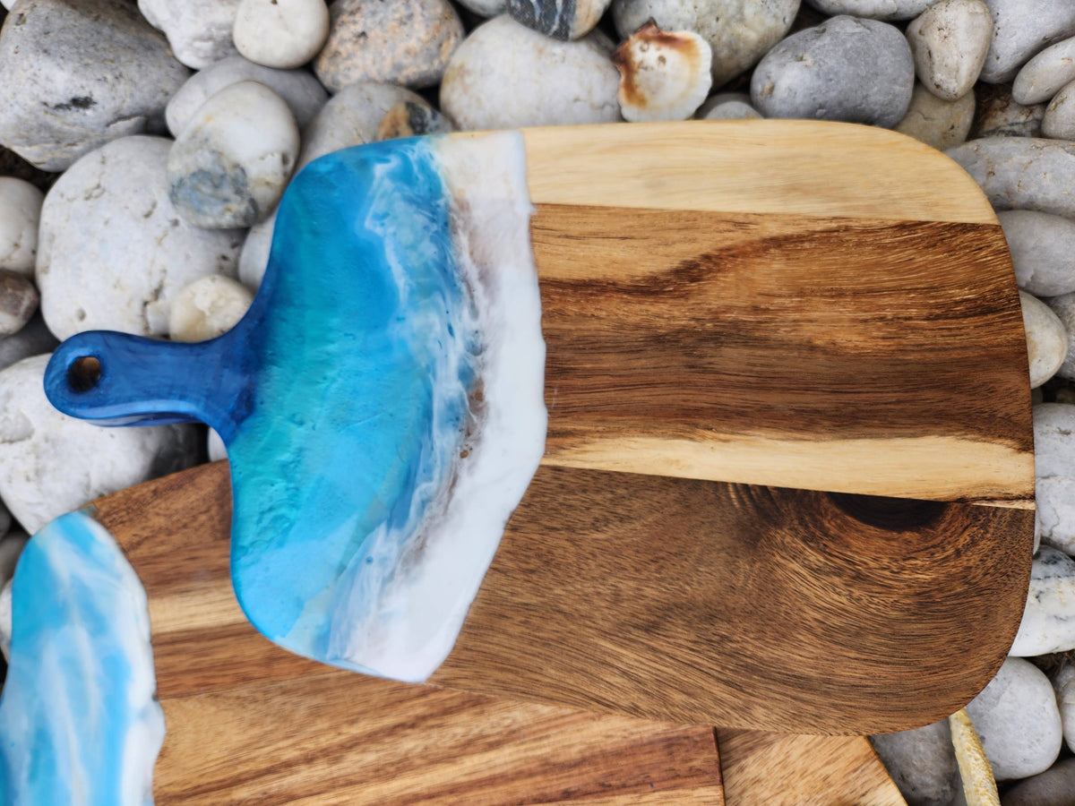 Ocean Waves With Resin Design on Black Walnut Cutting Board