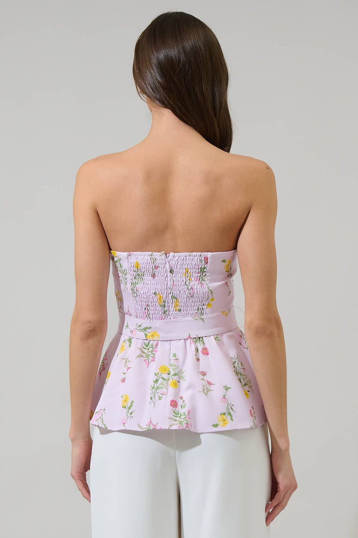 Margote Floral Megen Strapless Top: Blush/Pink