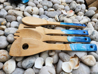 Wooden Serving Utensils with Ocean-themed resin design: Bamboo / navy / ocean theme