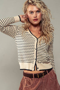 Pyramidal Striped Cardigan in Tan and Black