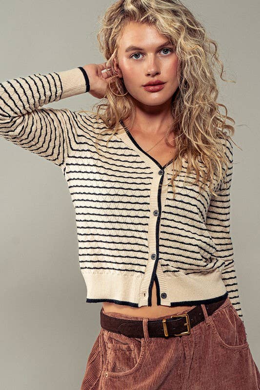 Pyramidal Striped Cardigan in Tan and Black