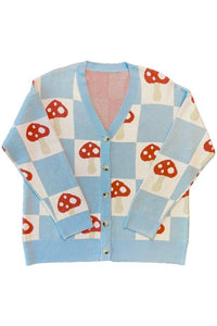 Checkered Mushroom Knit Cardigan