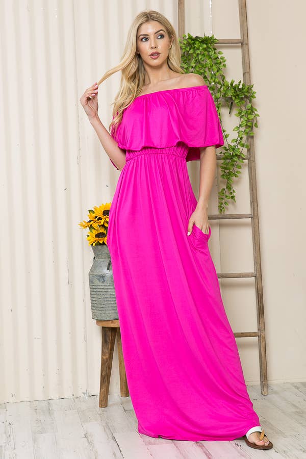 off shoulder maxi dress with pockets ZAPAKA Women Yellow A-Line Maxi Dress Off the Shoulder Ruched Wedding Guest Dress with Pockets, Yellow / US10
