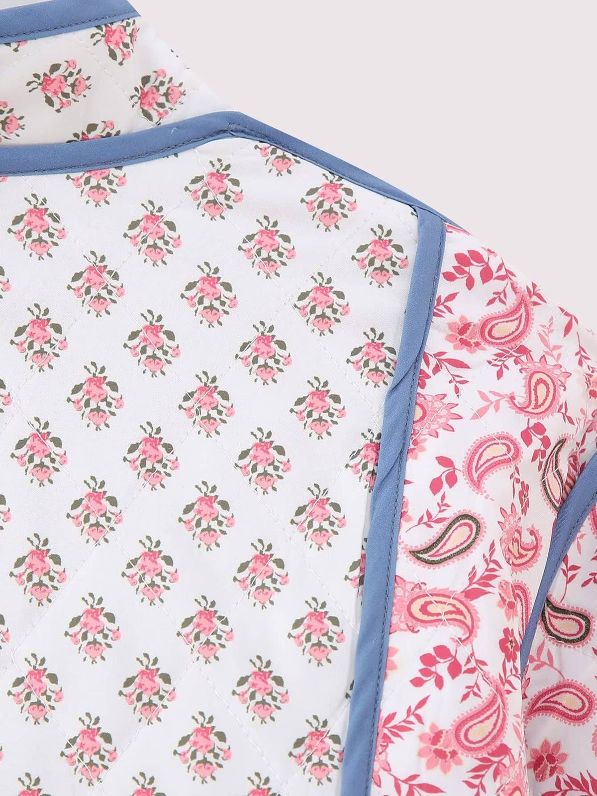 Reversible Floral Quilted Jacket in Blue and Pink