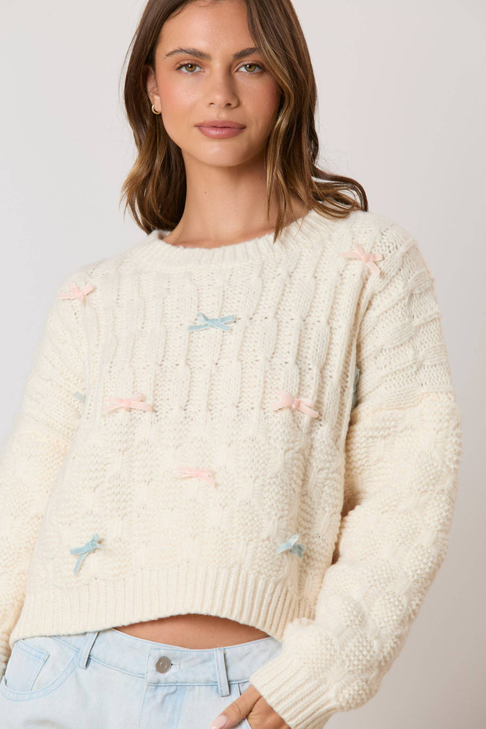Mini Bow Coquette Cable Knit Sweater