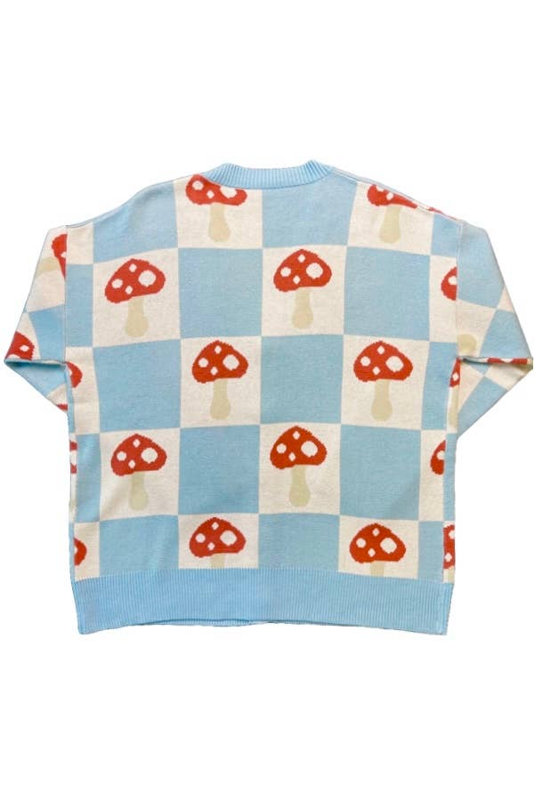 Checkered Mushroom Knit Cardigan