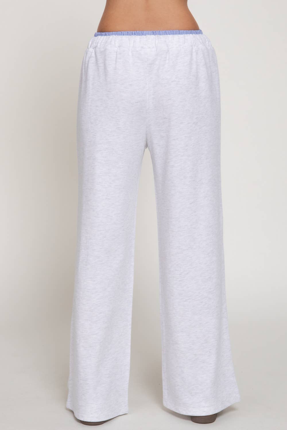 Elastic Waist Long Pants with Contrasting Checkered Panel