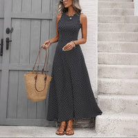 Polka Dot Open Back Tie Sleeveless Maxi Dress for Women