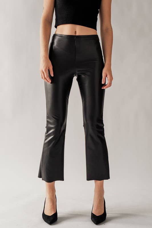 Black Faux Leather Flare Pants