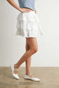 Stretch-Waist Tiered Skirt in White