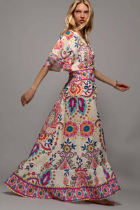 Paisley Flutter Sleeve Smocked Dress in Ivory