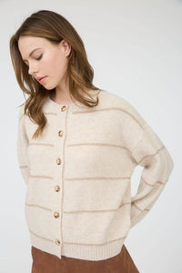 Thin Stripe Button Down Cardigan in Oatmeal