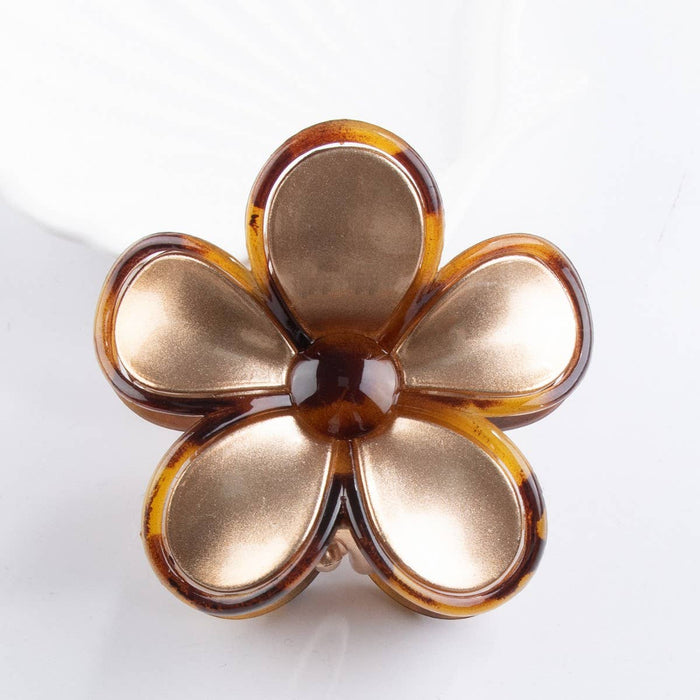 Gold and Tortoise Flower Hair Claw Clip
