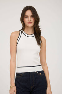 Contrast Stripe Sweater Knit Halter Top in Ivory